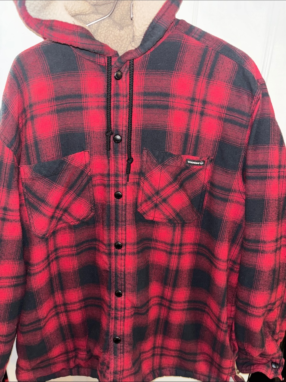 Wolverine Red and Black Plaid Hooded Flannel Button-Down
